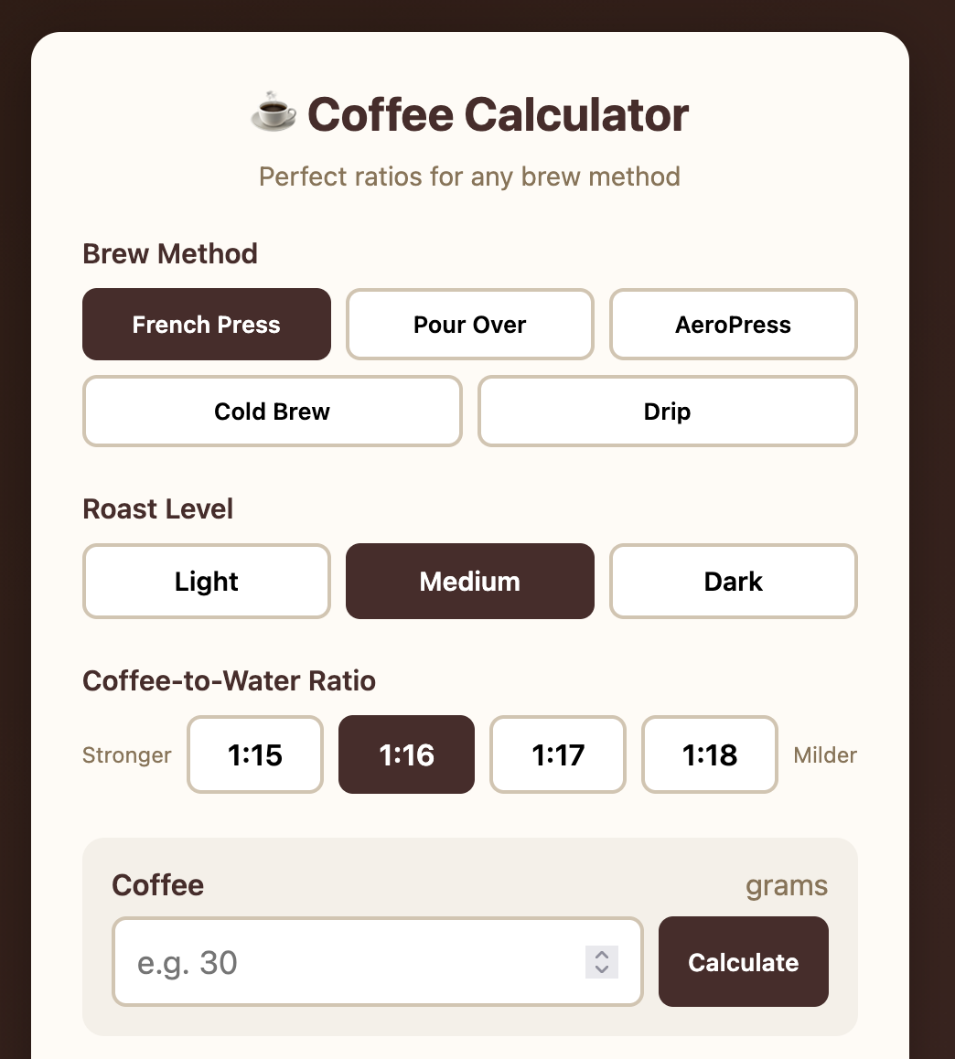 French Press Calculator screenshot